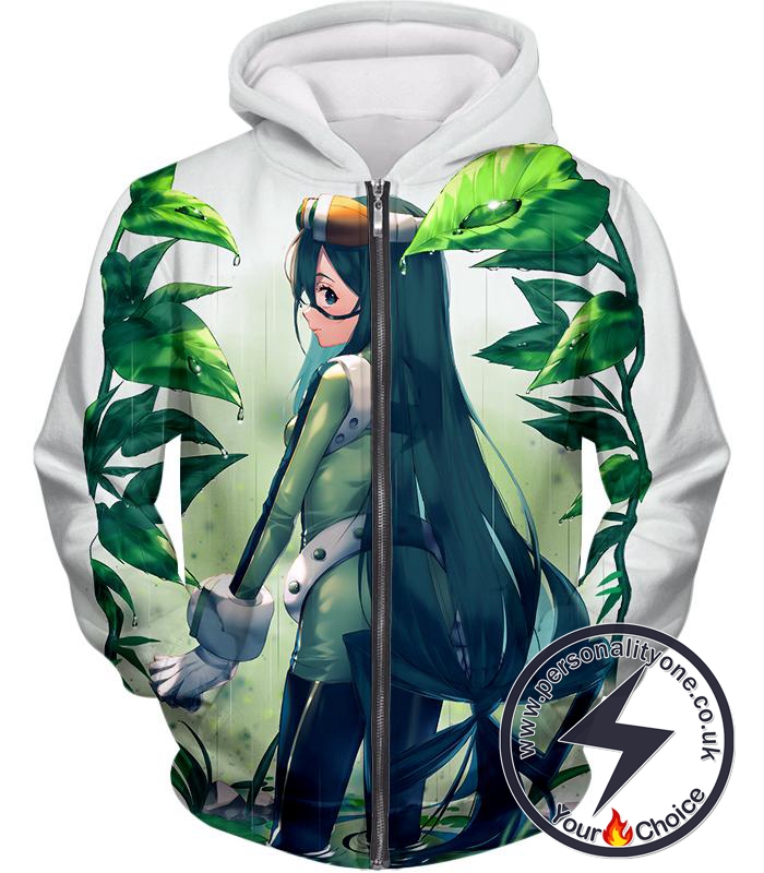 My Hero Academia Super Cool Hero Froppy Tsuyu Asui Awesome Anime White Zip Up Hoodie